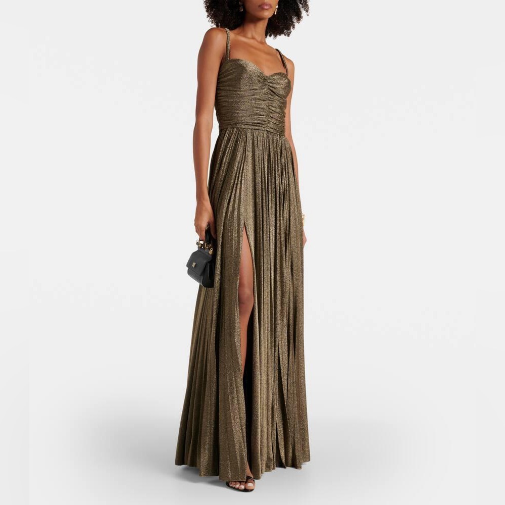 Dolce & Gabbana Metallic Ruched Pleated Gown